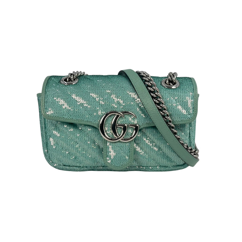 GUCCI GG Marmont Mini Sequin Shoulder Bag - Mint Green 