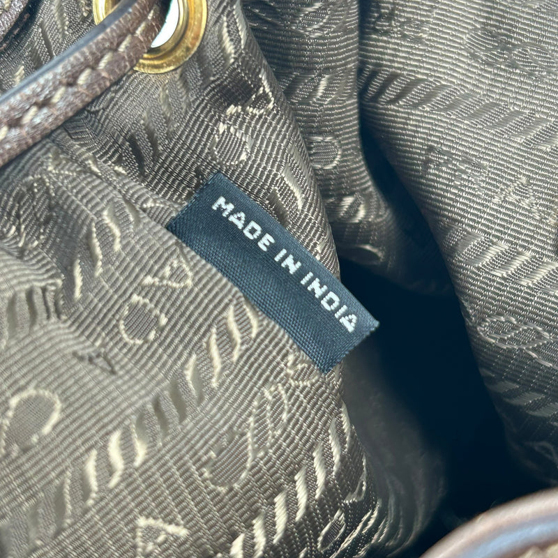 PRADA ロゴ ジャカード キャンバス ドローストリング ハンドバッグ バケットバッグ - ブラウン