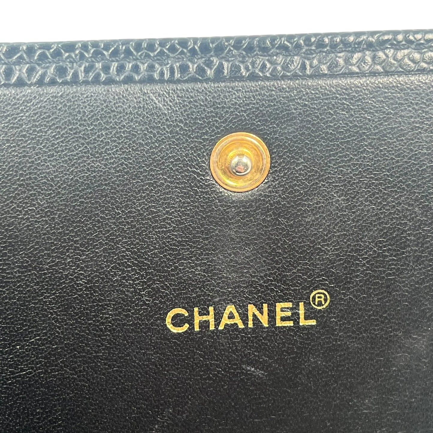 CHANEL Caviar Skin Coco Mark Tri-fold Compact Wallet - Black 