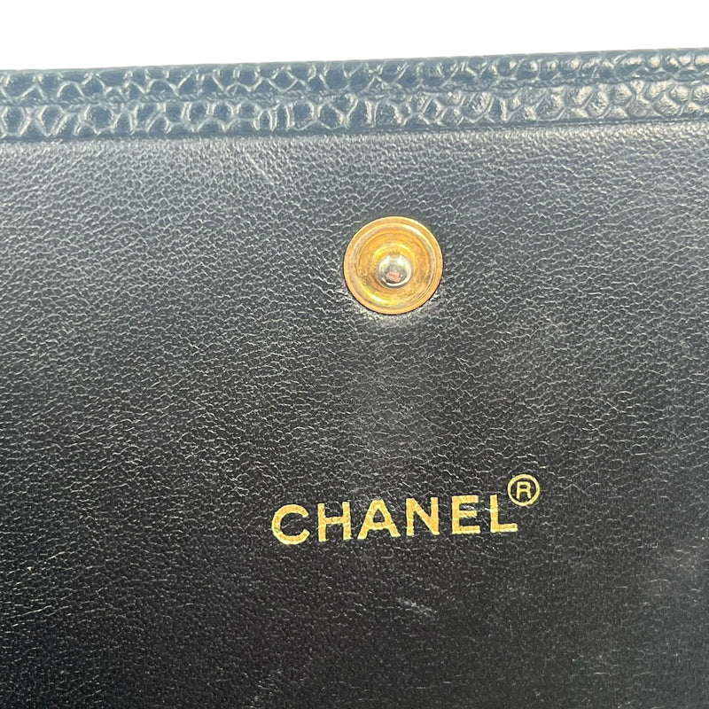 CHANEL Caviar Skin Coco Mark Tri-fold Compact Wallet - Black 