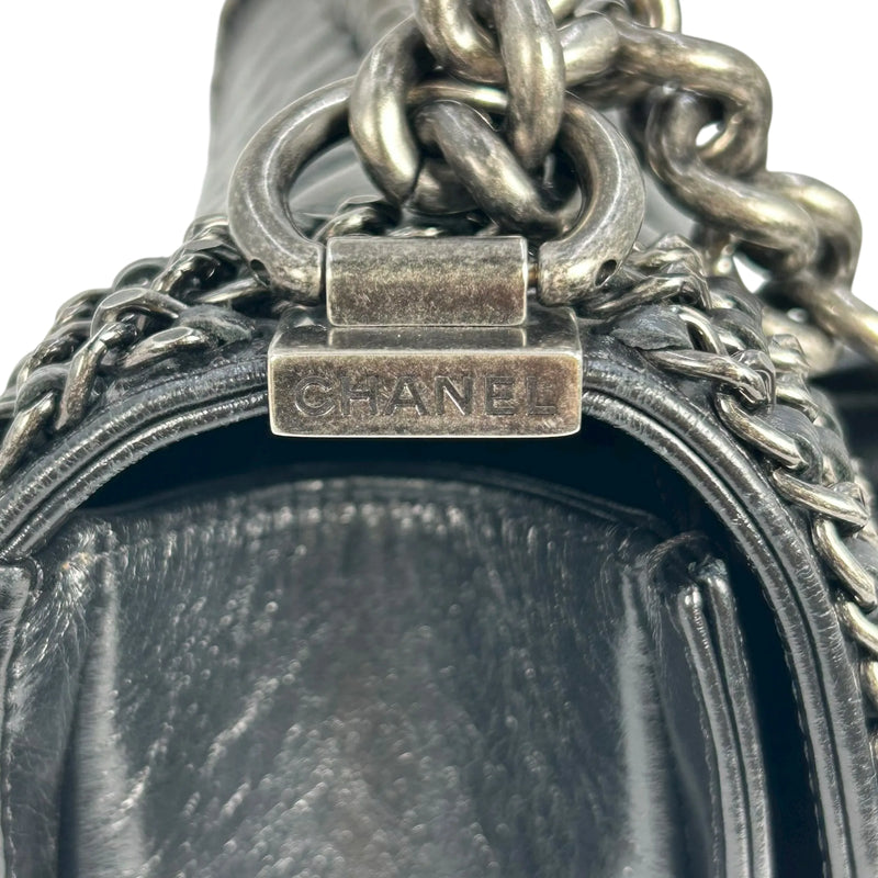 CHANEL Boy Chanel Leather Chain Shoulder Bag - Black 