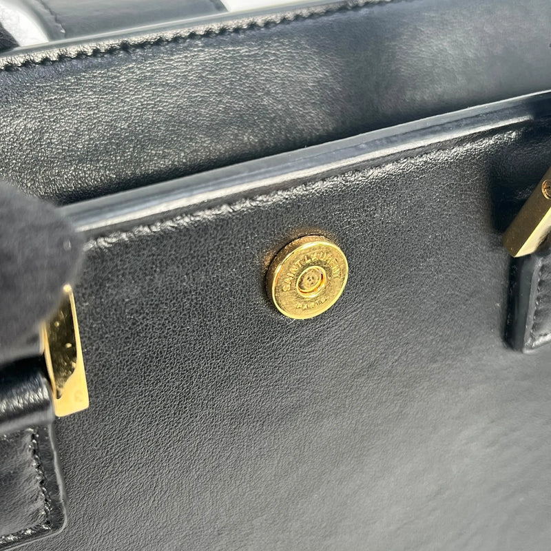 SAINT LAURENT ベイビーカバス レザー ハンドバッグ ショルダーバッグ - ブラック