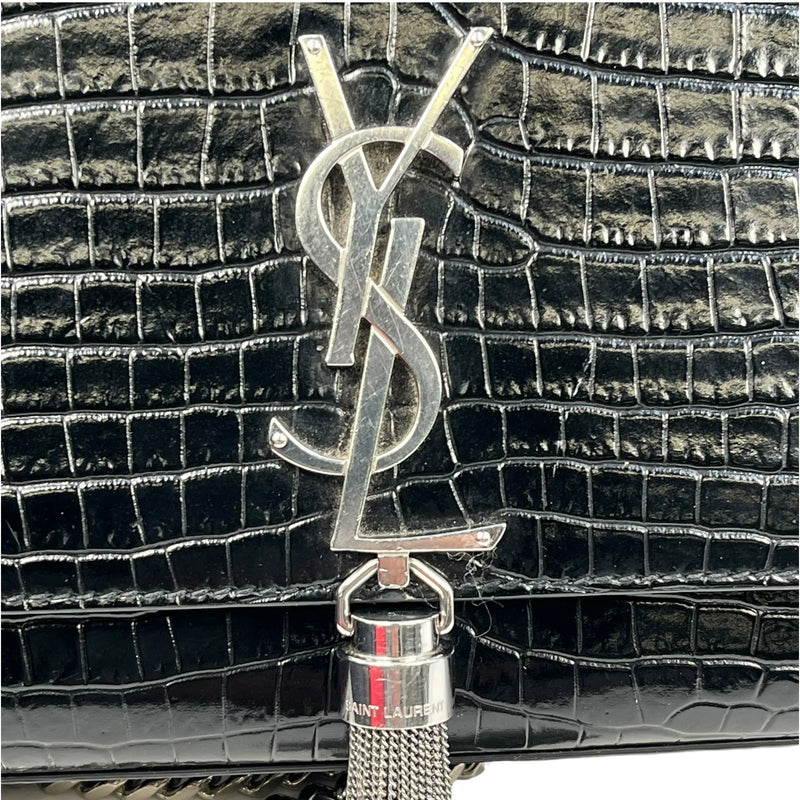 Saint Laurent ケイト タッセル ミディアム クロコダイルエンボスレザー チェーンショルダーバッグ - ブラック