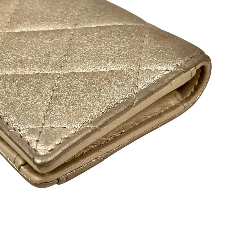 CHANEL Matelasse Metallic Bifold Compact Wallet - Gold 