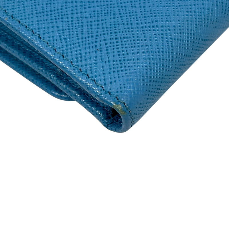 PRADA Saffiano Ribbon Tri-fold Compact Wallet - Blue 