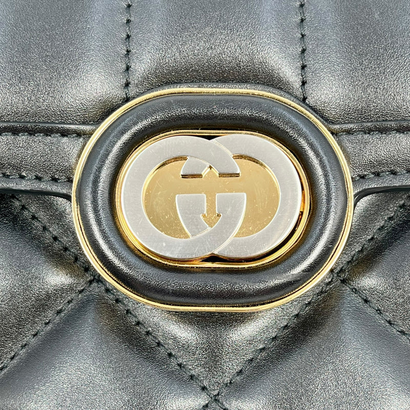 GUCCI Deco Leather Mini Chain Shoulder Bag - Black 
