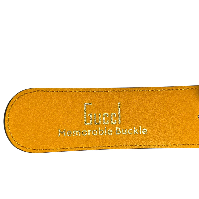 GUCCI Reversible Leather Belt with Memorable Buckle - Orange and Blue 