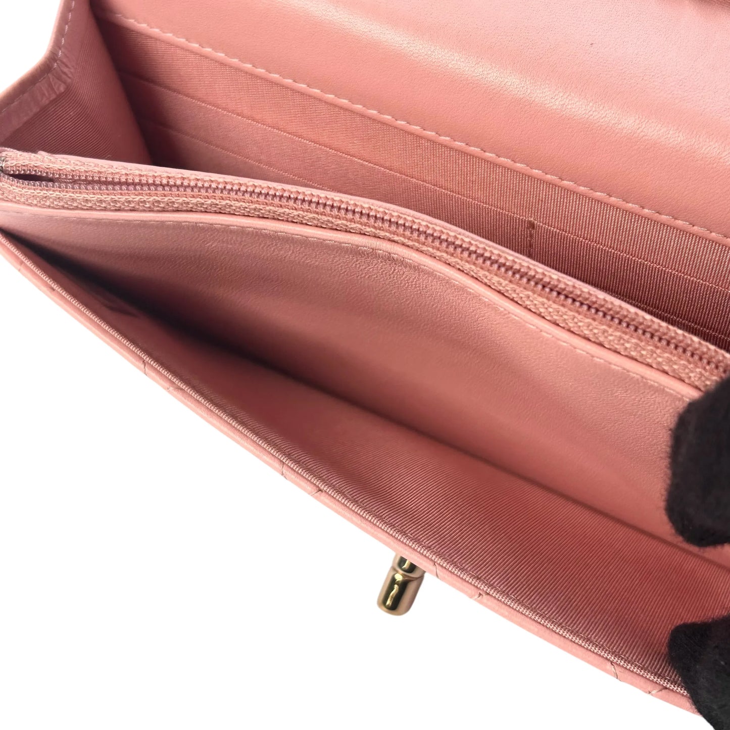 CHANEL Lambskin Chain Wallet - Baby Pink 