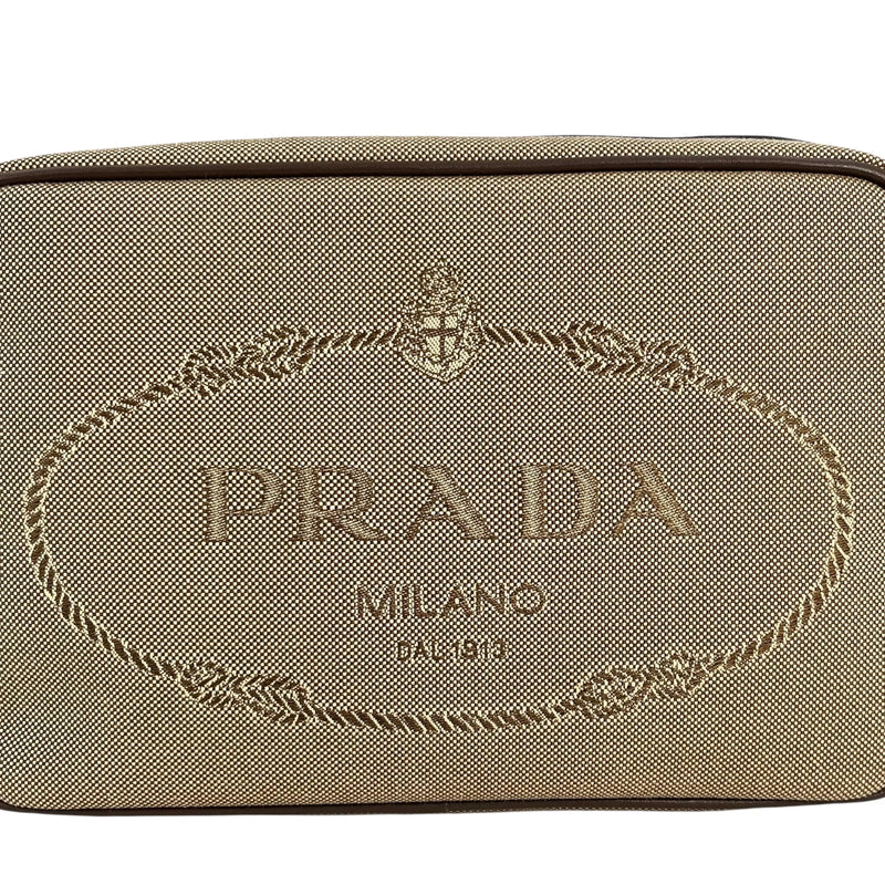 PRADA プラダロゴ ジャカード ショルダーバッグ - ベージュ