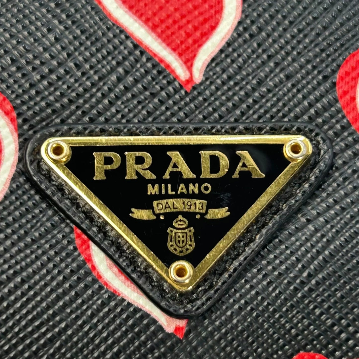 PRADA Heart Print Compact Wallet - Black 
