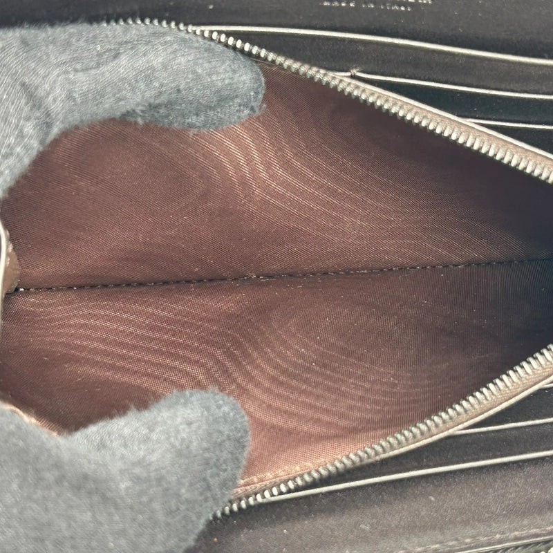 BOTTEGA VENETA Intrecciato Zip-Around Lambskin Long Wallet - Dark Brown 