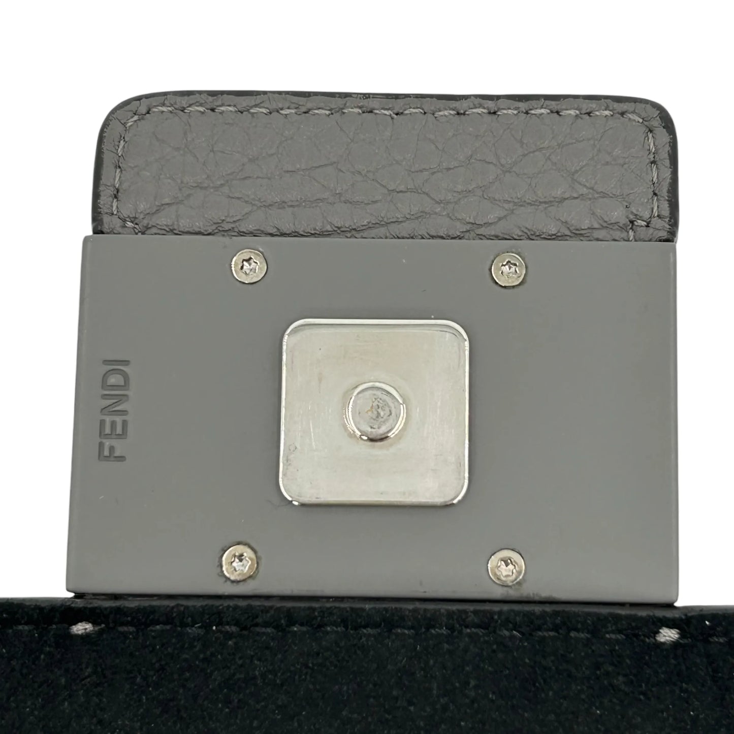 FENDI Baguette Messenger Bag Leather Shoulder Bag - Grey 