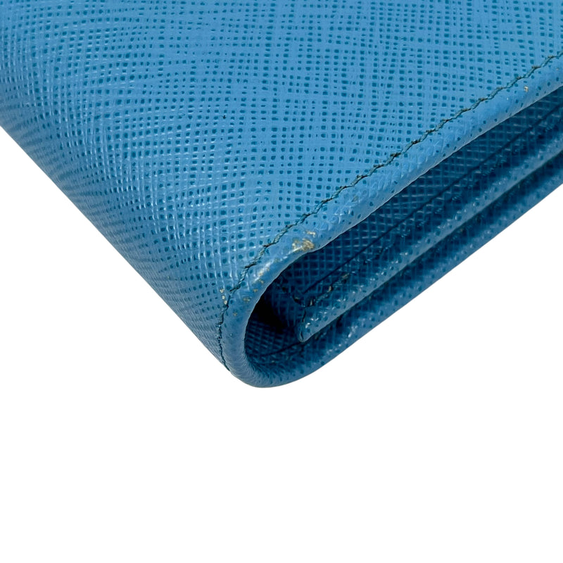 PRADA Saffiano Ribbon Tri-fold Compact Wallet - Blue 