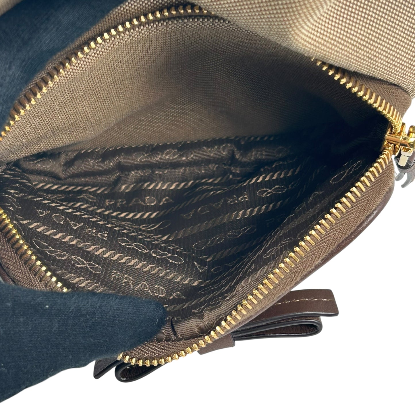 PRADA ロゴ ジャカード キャンバス ドローストリング ハンドバッグ バケットバッグ - ブラウン