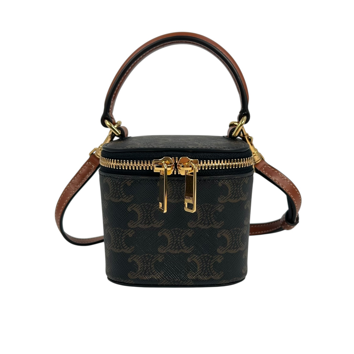 CELINE Mini Vanity Case in Triomphe Canvas and Calfskin - Dark Brown 
