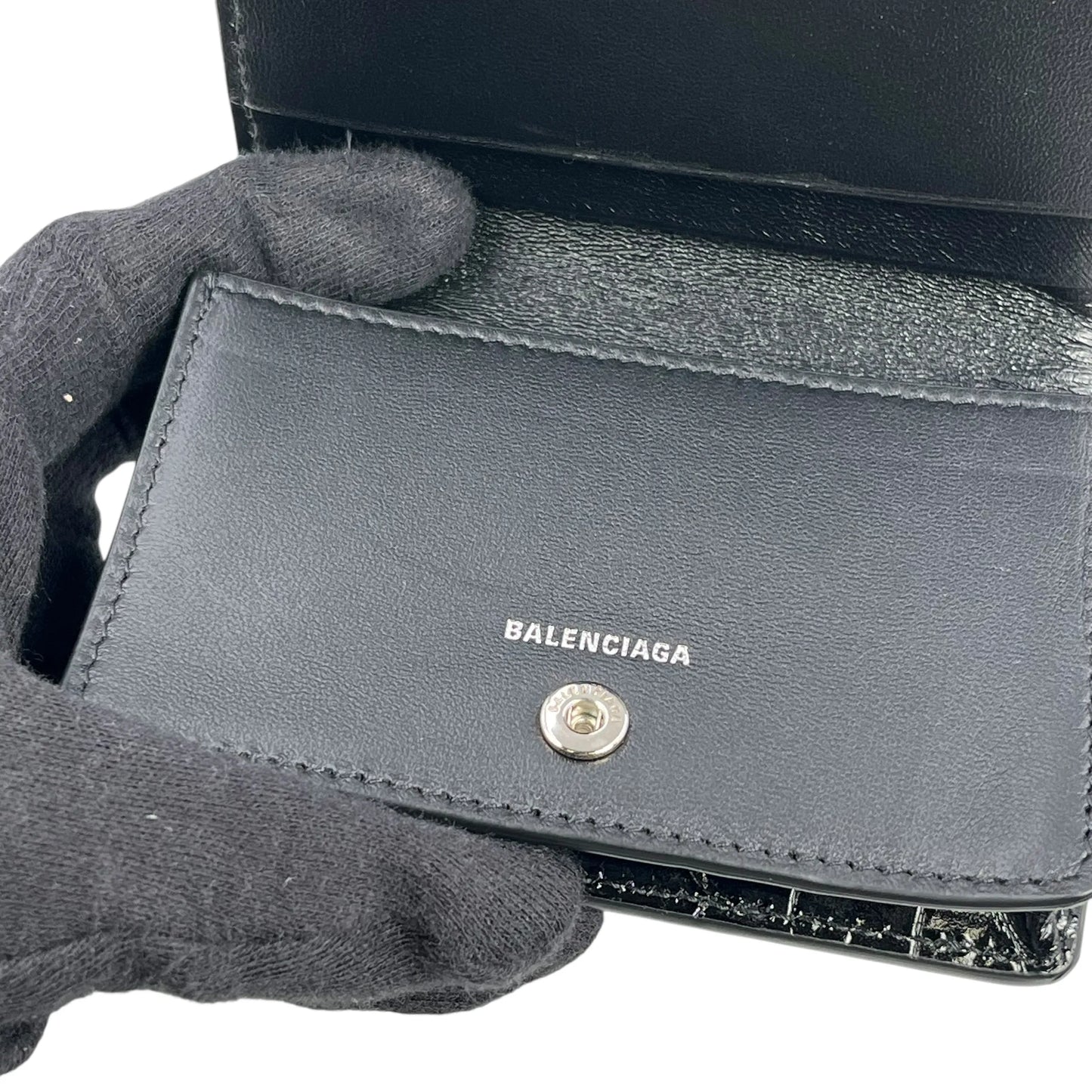 BALENCIAGA Crocodile Paper Card Case - Black 