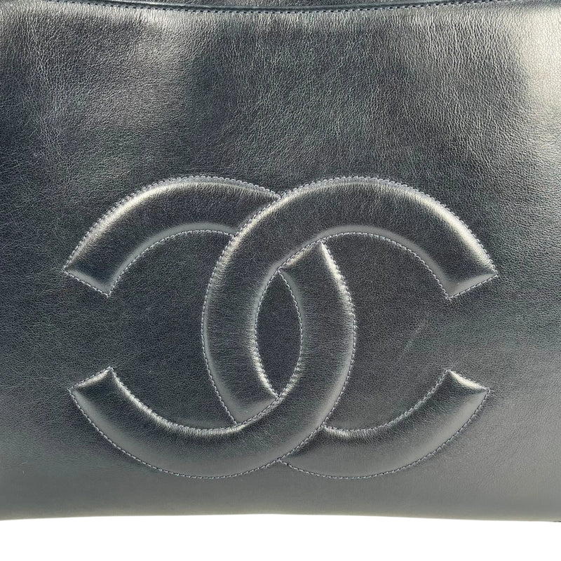 CHANEL CCロゴ ラムスキン チェーンショルダーバッグ - ブラック