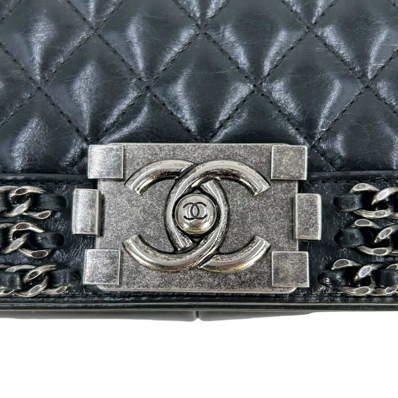 CHANEL Boy Chanel Leather Chain Shoulder Bag - Black 