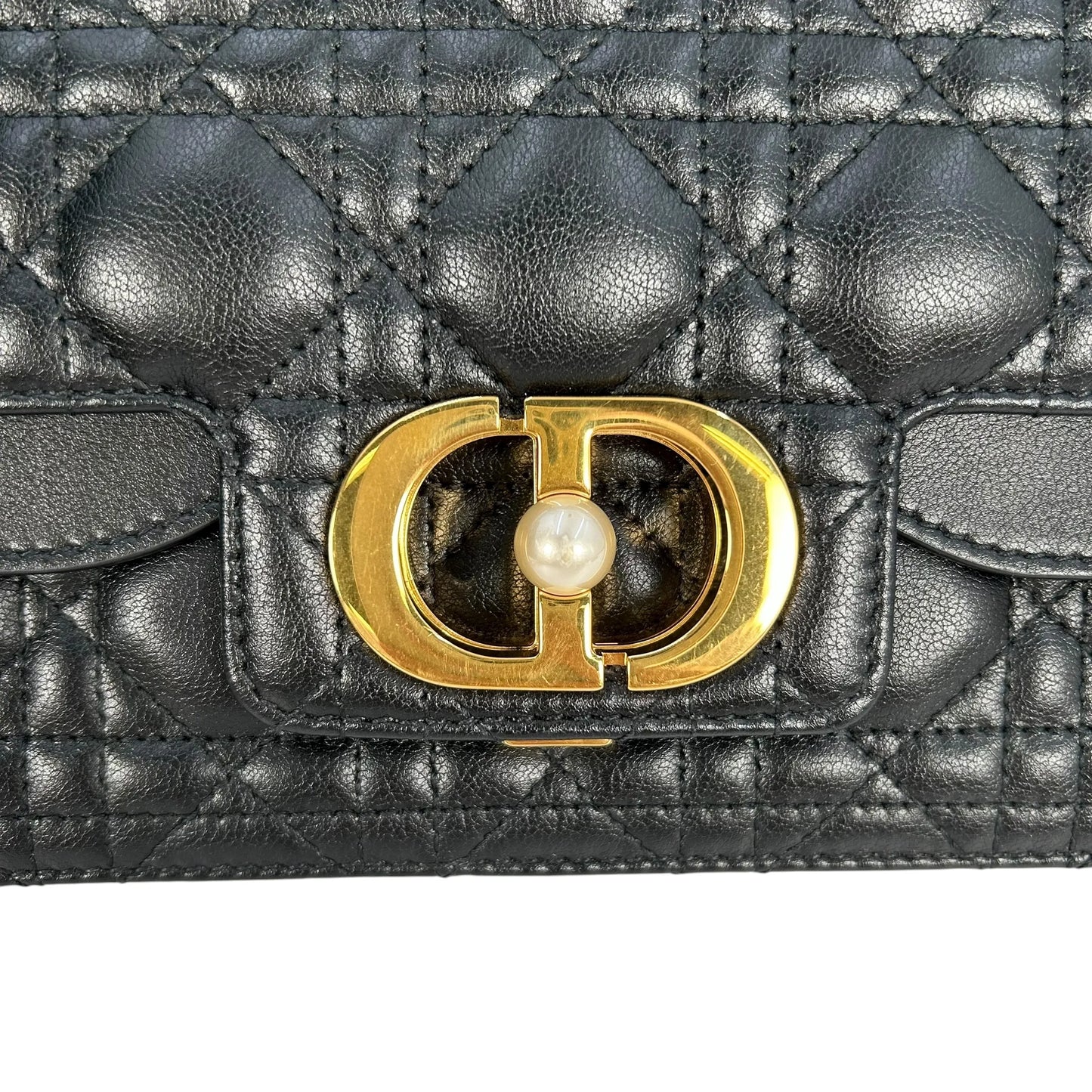 Christian Dior Jolie Top Handle Bag Calfskin Hand Bag Shoulder Bag - Black 