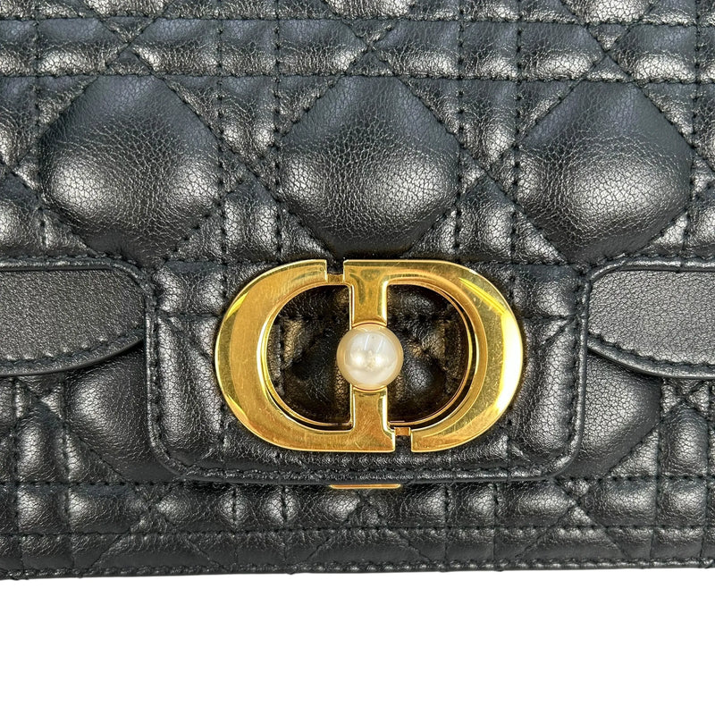 Christian Dior Jolie Top Handle Bag Calfskin Hand Bag Shoulder Bag - Black 