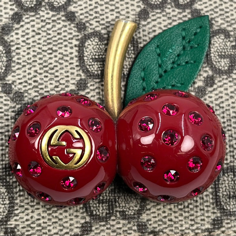 GUCCI GG Supreme Canvas Cherry Bifold Compact Wallet - Beige 