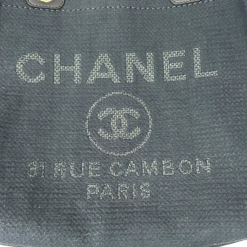 CHANEL Deauville MM Canvas Tote Bag - Navy 
