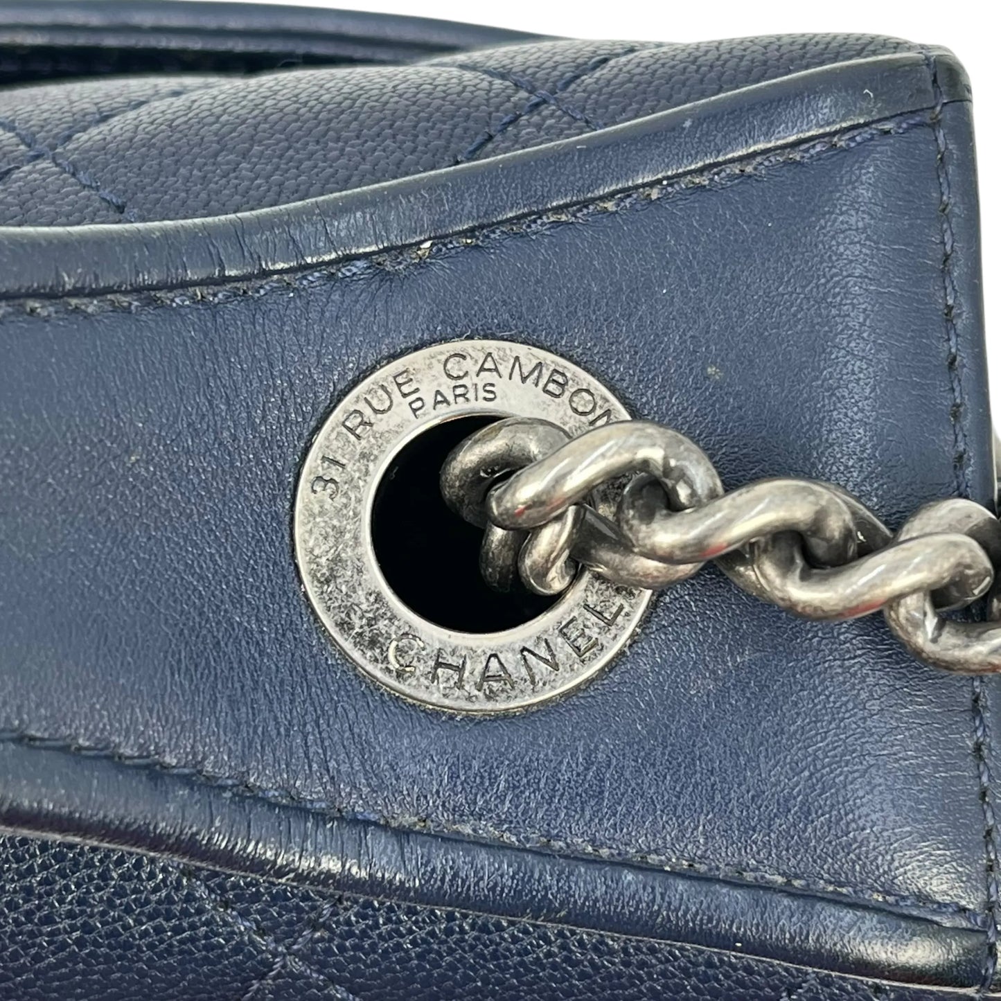 CHANEL CC University Matelasse Goatskin Chain Shoulder Bag - Navy 