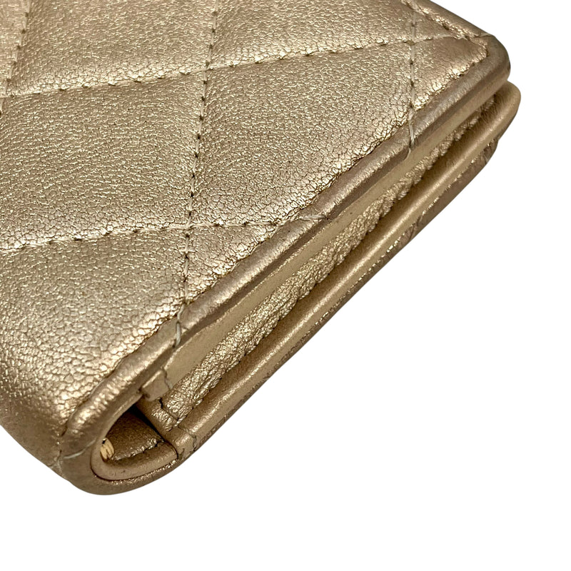 CHANEL Matelasse Metallic Bifold Compact Wallet - Gold 