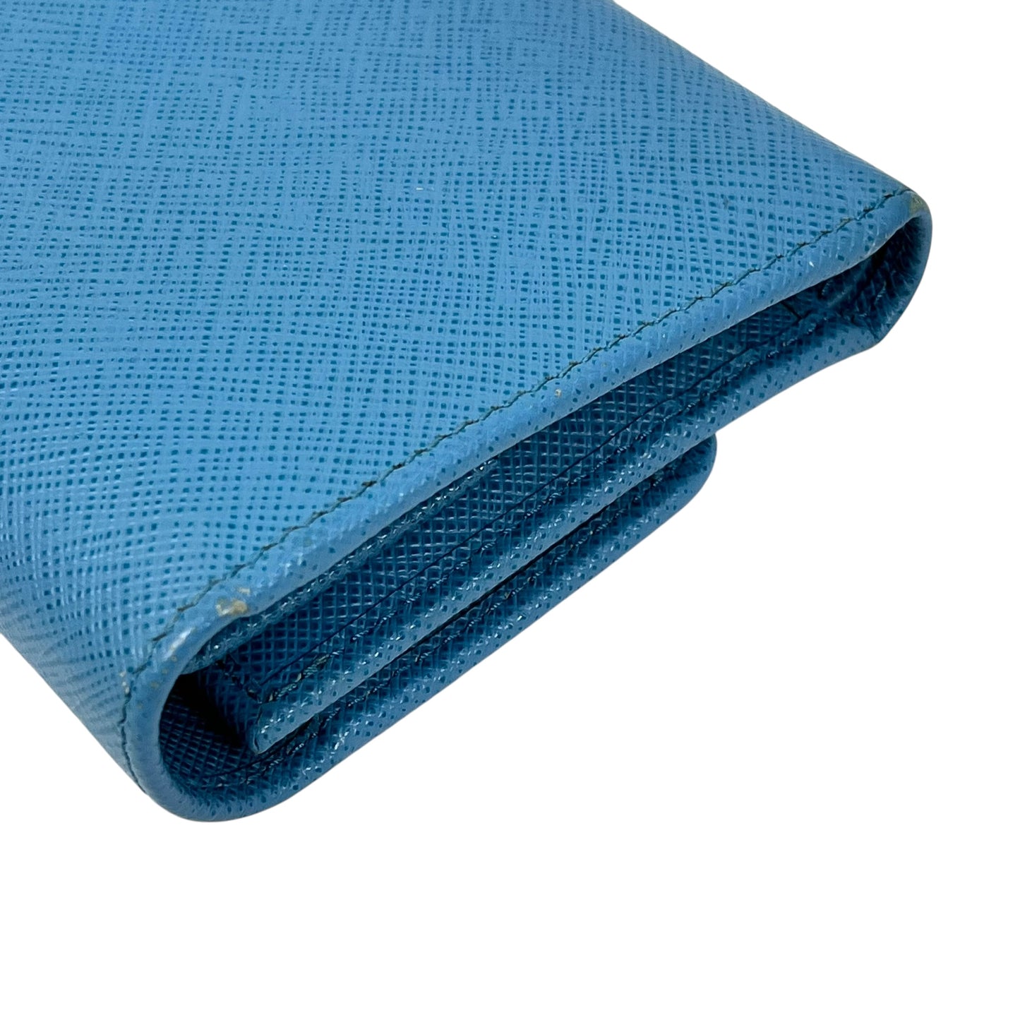 PRADA Saffiano Ribbon Tri-fold Compact Wallet - Blue 