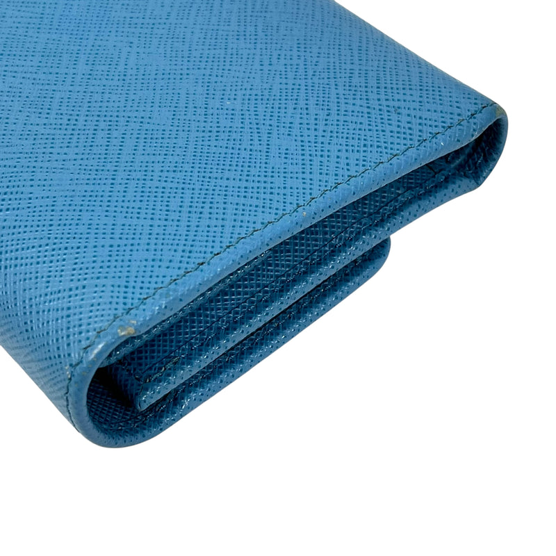 PRADA Saffiano Ribbon Tri-fold Compact Wallet - Blue 