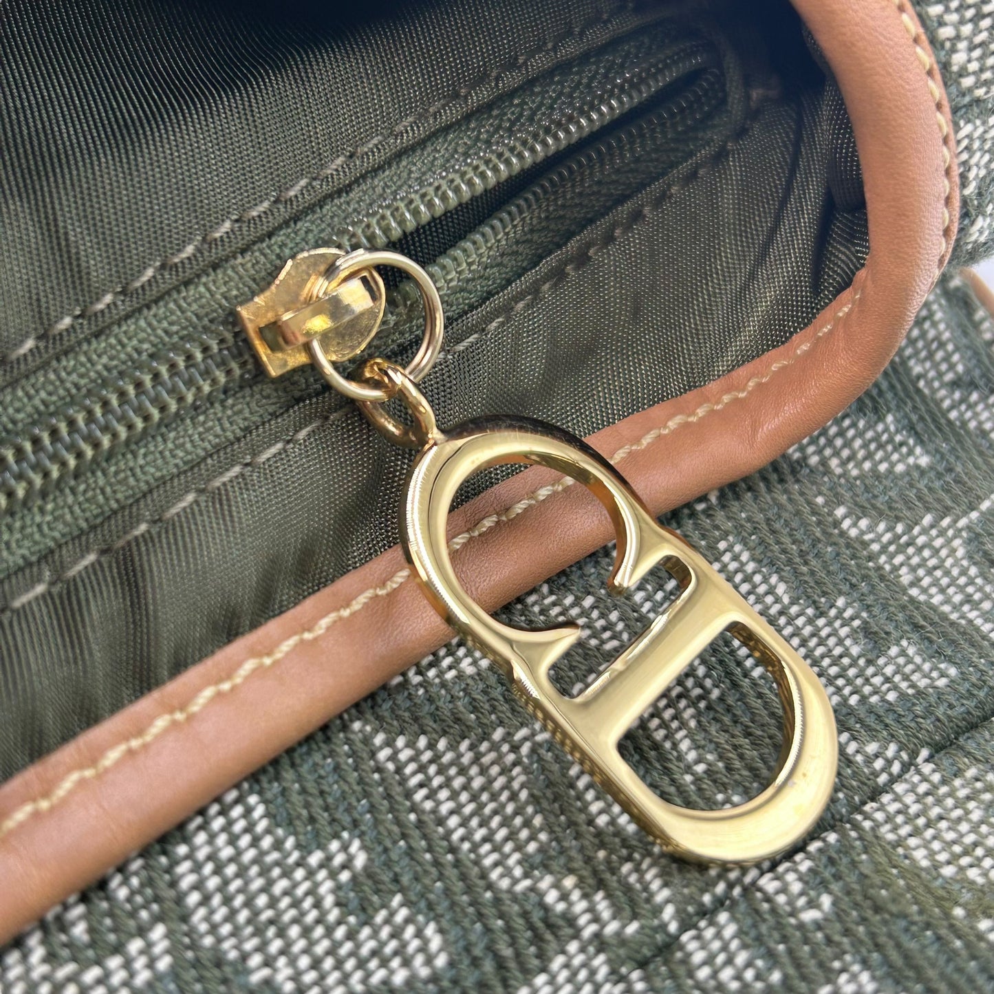 Dior サドル トロッター キャンバス ハンドバッグ ショルダーバッグ - カーキ × ベージュ