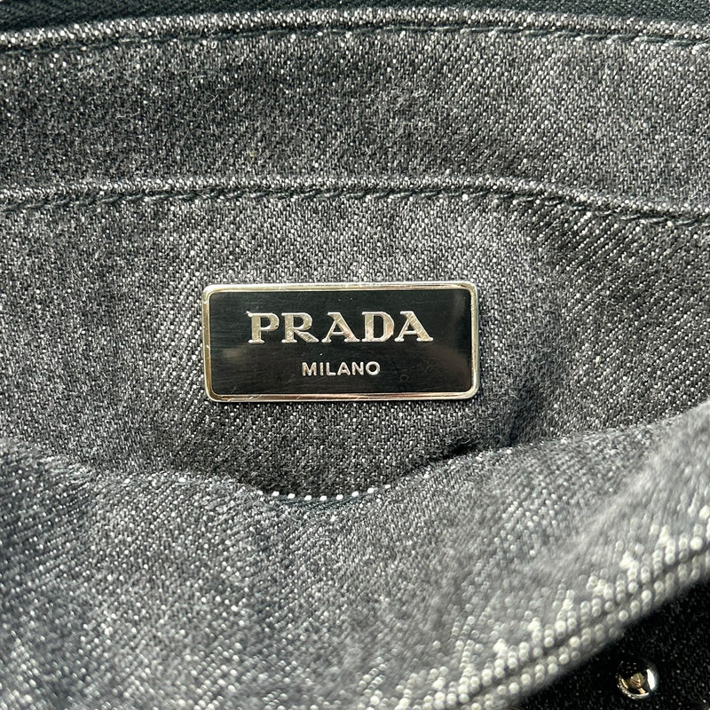 PRADA Canapa Rhinestone Handbag - Charcoal Grey 