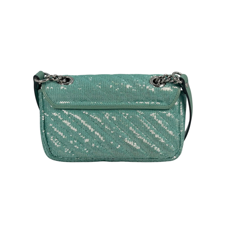 GUCCI GG Marmont Mini Sequin Shoulder Bag - Mint Green 