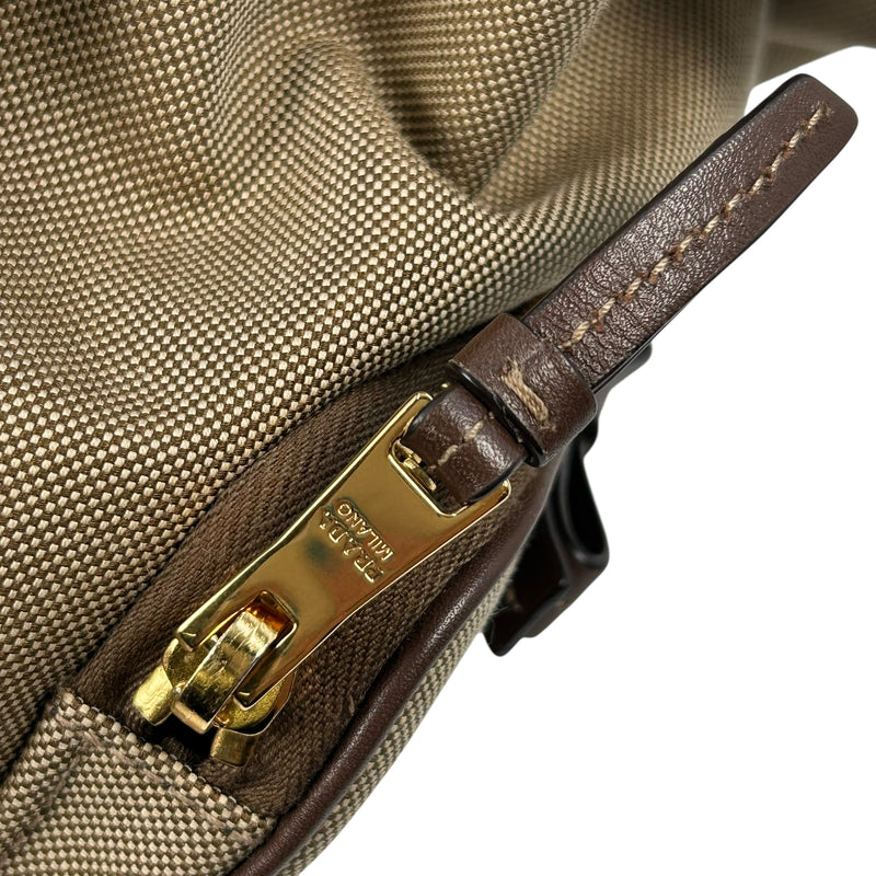 PRADA ロゴ ジャカード キャンバス ドローストリング ハンドバッグ バケットバッグ - ブラウン