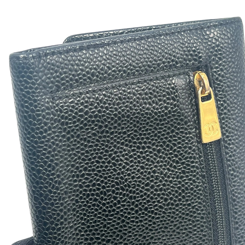 CHANEL Caviar Skin Coco Mark Tri-fold Compact Wallet - Black 