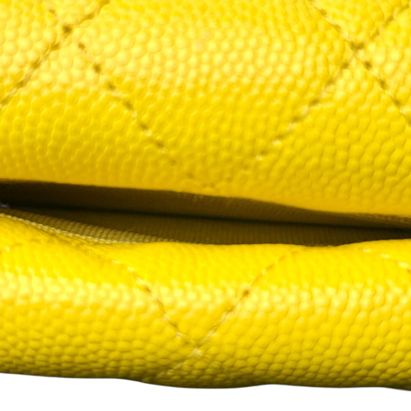 CHANEL Caviar Leather Matelasse Tri-Fold Compact Wallet - Yellow 