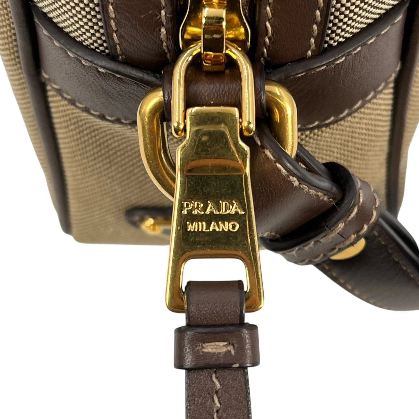 PRADA プラダロゴ ジャカード ショルダーバッグ - ベージュ