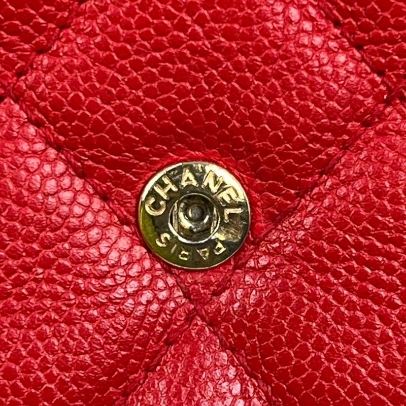 CHANEL CC Filigree Caviar Leather Chain Wallet - Red 