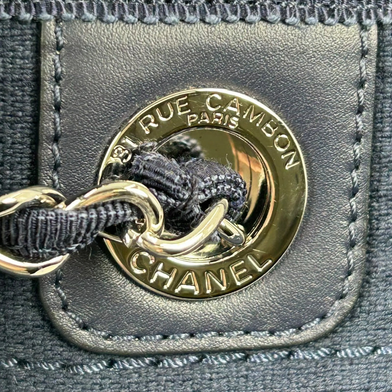 CHANEL Deauville MM Canvas Tote Bag - Navy 