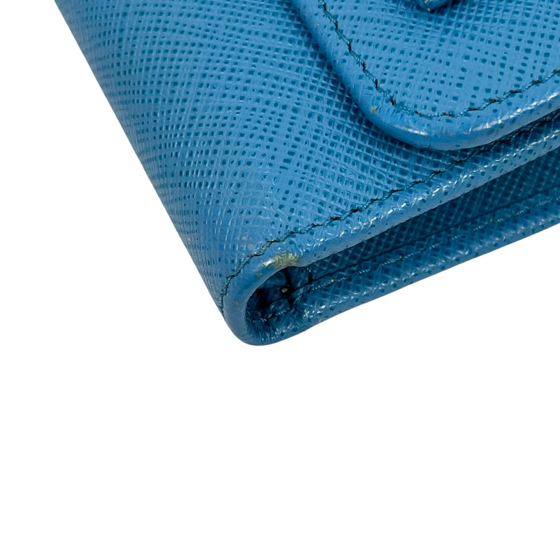 PRADA Saffiano Ribbon Tri-fold Compact Wallet - Blue 