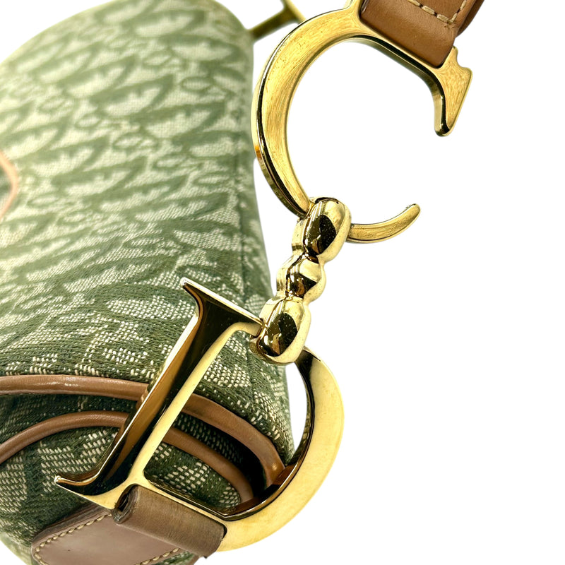 Dior サドル トロッター キャンバス ハンドバッグ ショルダーバッグ - カーキ × ベージュ