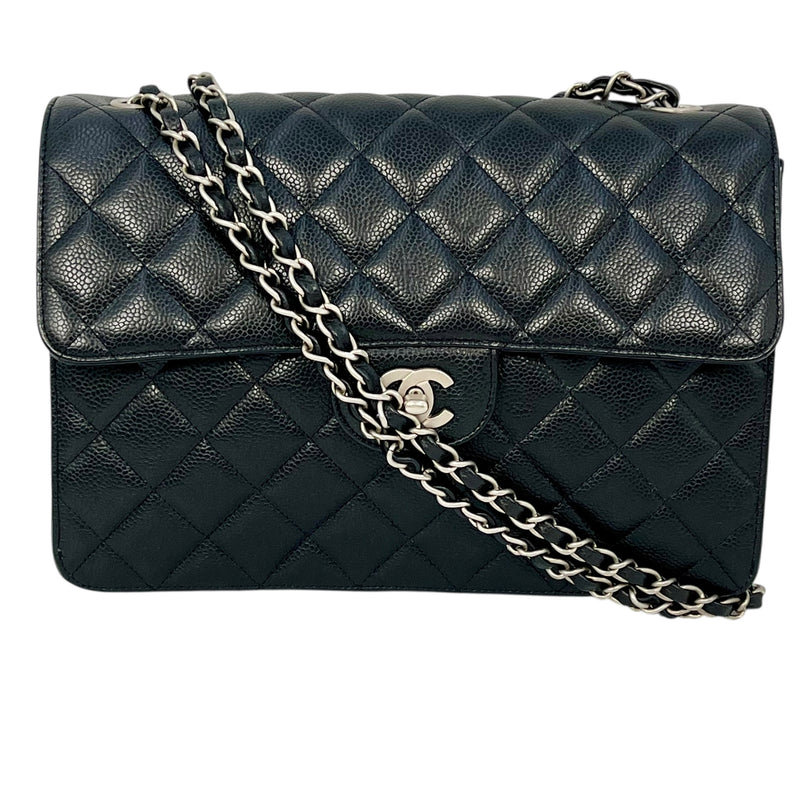 CHANEL キャビアスキン マトラッセ チェーンショルダーバッグ - ブラック