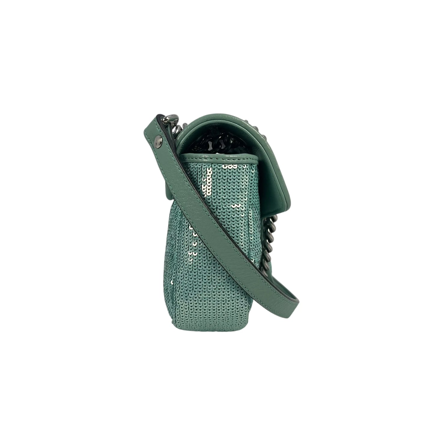 GUCCI GG Marmont Mini Sequin Shoulder Bag - Mint Green 