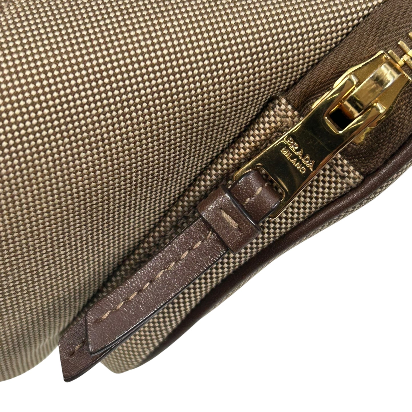 PRADA ロゴ ジャカード キャンバス ドローストリング ハンドバッグ バケットバッグ - ブラウン