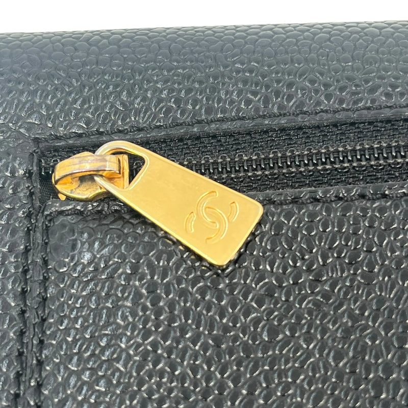 CHANEL Caviar Skin Coco Mark Tri-fold Compact Wallet - Black 