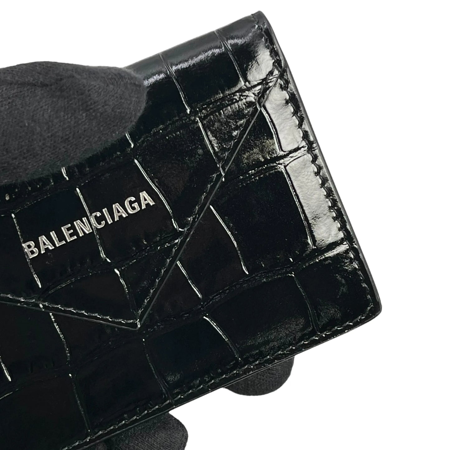 BALENCIAGA Crocodile Paper Card Case - Black 