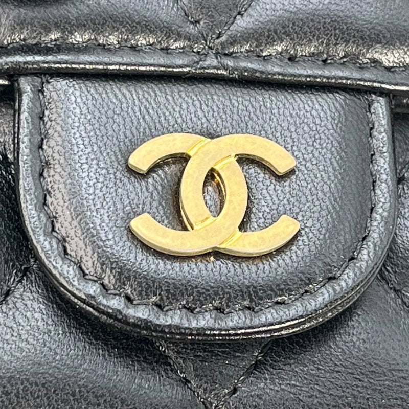 CHANEL マトラッセ クラシック フラップ コンパクトウォレット ラムスキン 三つ折り財布 - ブラック