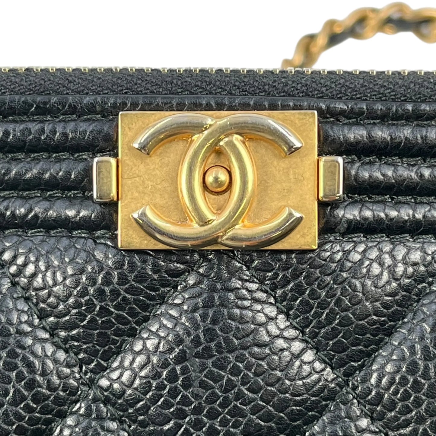 CHANEL Caviarskin Boy Double Zip Around Chain Wallet - Black 