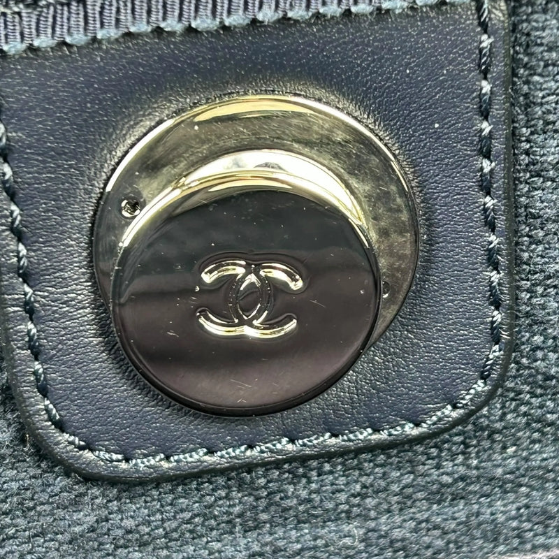 CHANEL Deauville MM Canvas Tote Bag - Navy 