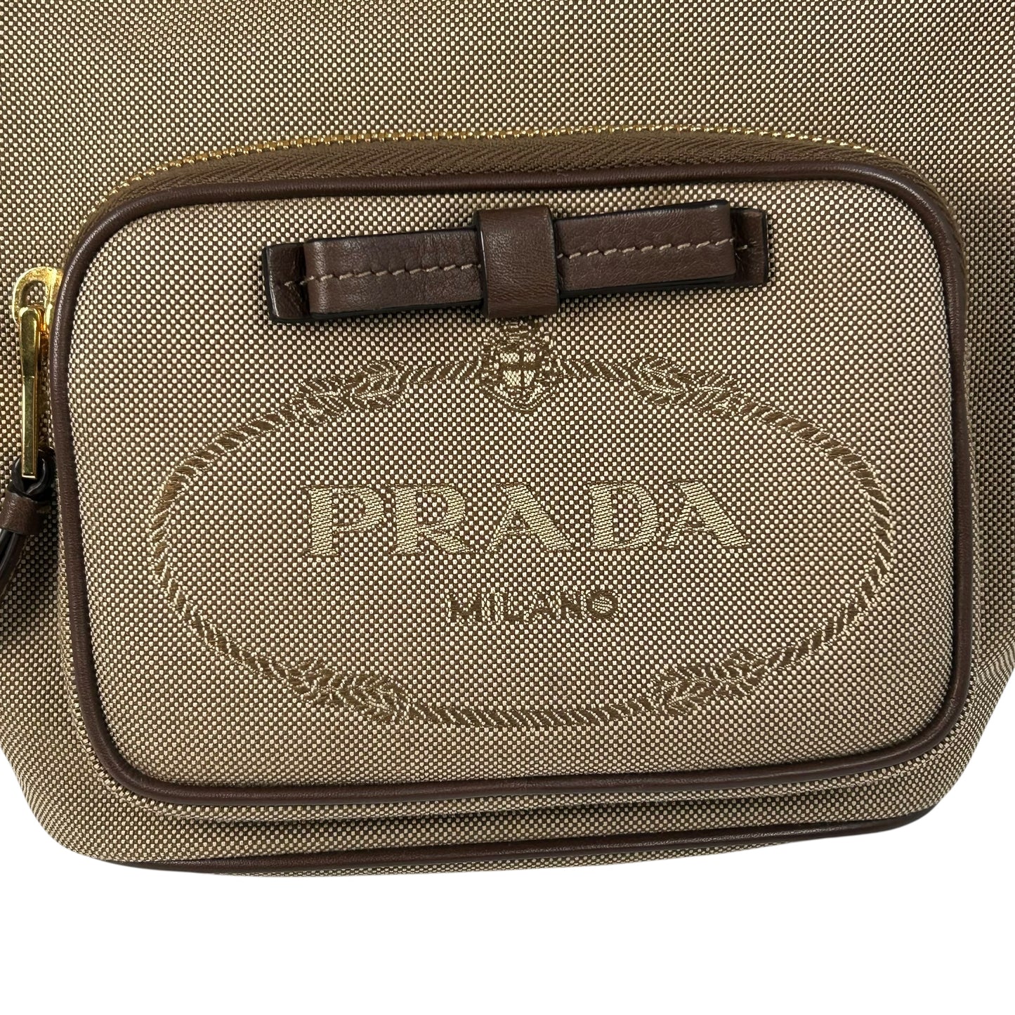 PRADA ロゴ ジャカード キャンバス ドローストリング ハンドバッグ バケットバッグ - ブラウン